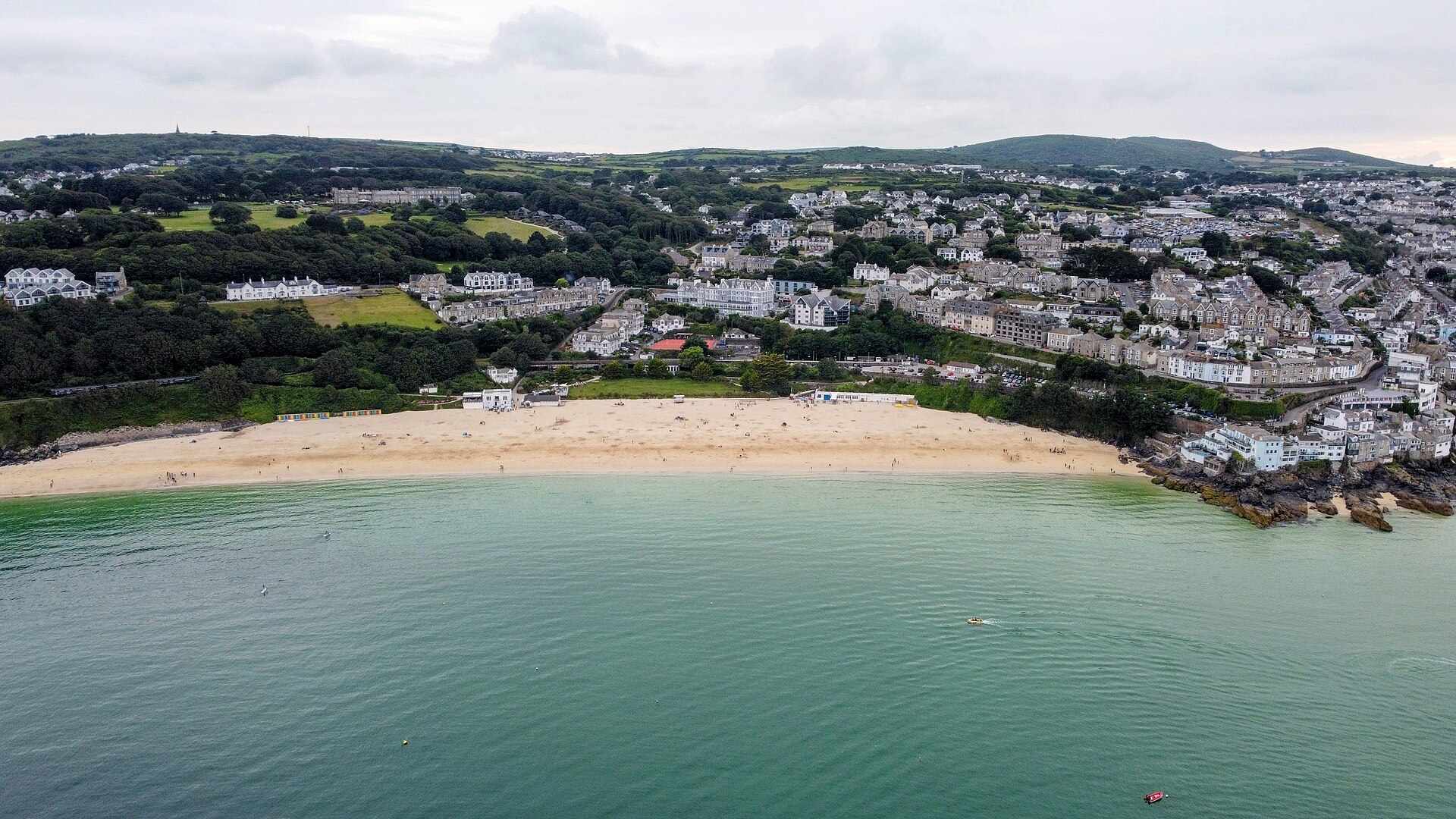 Porthminster Beach — golden sand and turquoise water below St Ives, one of Cornwall's finest beaches.