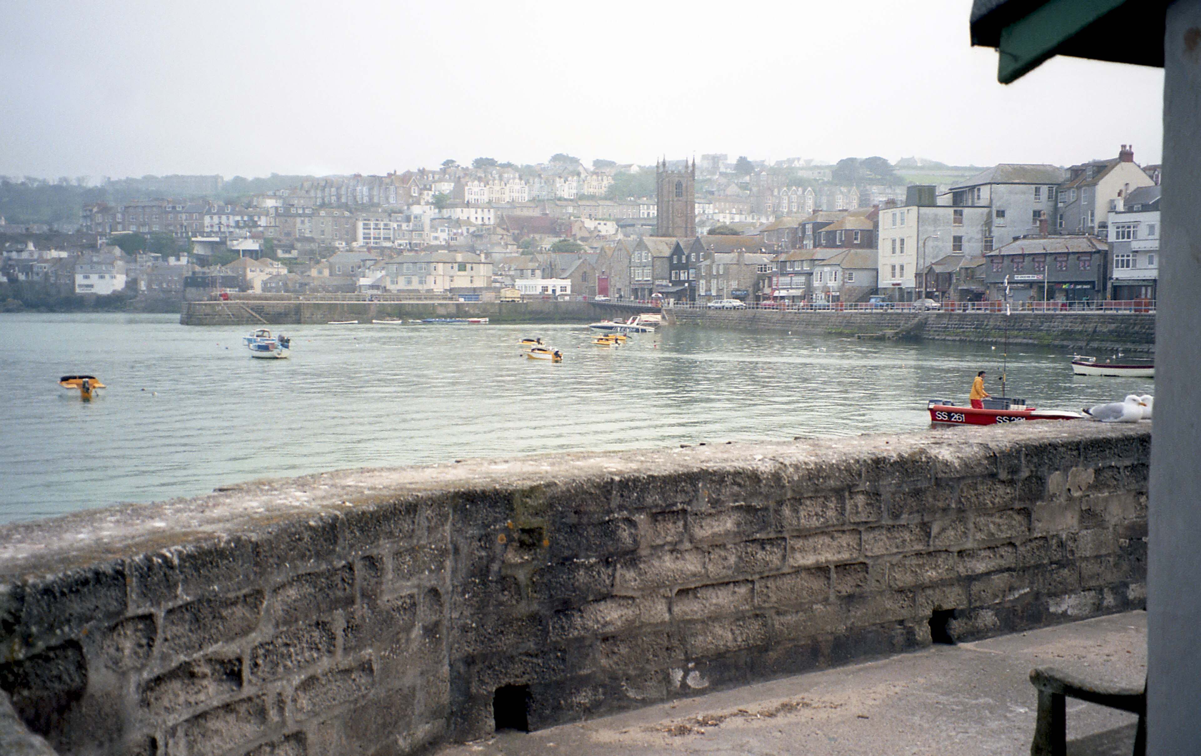 St Ives from above — the harbour curving north-east and the town clustered on its peninsula.